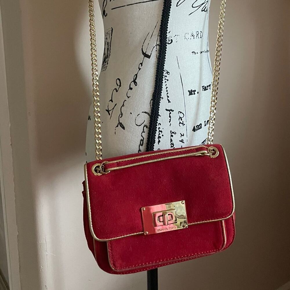MICHAEL KORS CROSSBODY RED SUEDE GOLDEN STRAP SOPHISTICATED AESTHETIC CORE - Picture 2 of 12